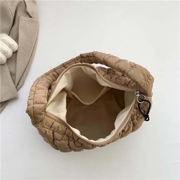 Quilted Puffer Tote Shoulder Bag for Women - Lightweight Nylon - Picture 2 of 7